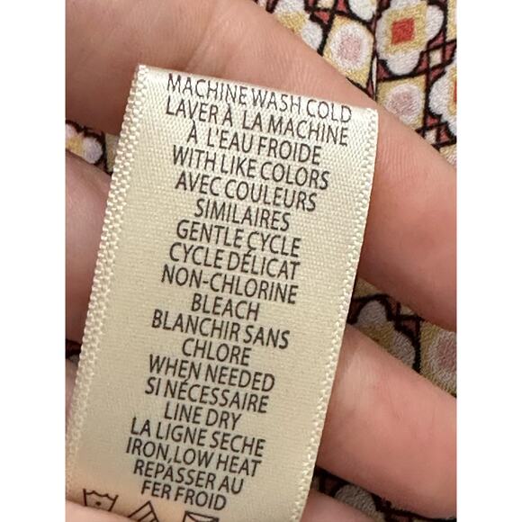 Max Studio pink yellow print short ruffle sleeves blouse size XL - Picture 5 of 11